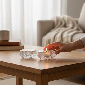 Pair Iittala Ultima Thule Candlesticks Tapio Wirkkala Finland Ice Glass MCM